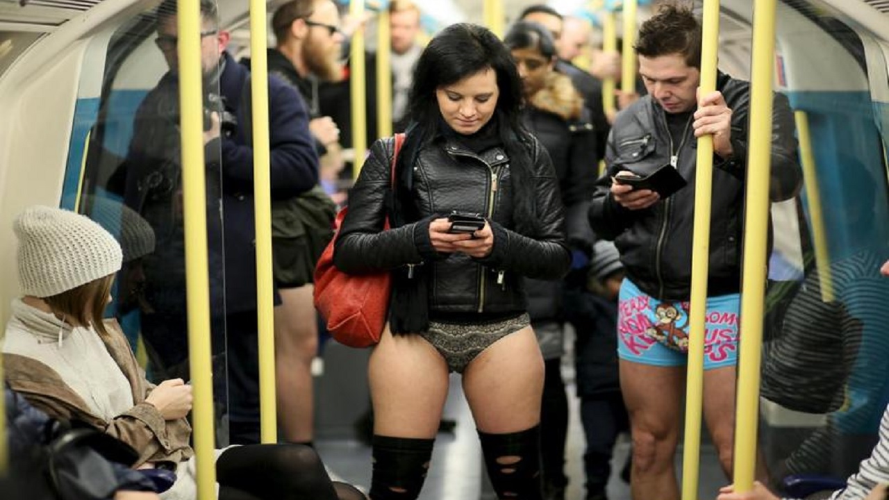 Londoners strip to underpants for annual No Trousers Tube Ride  Daily Mail  Online